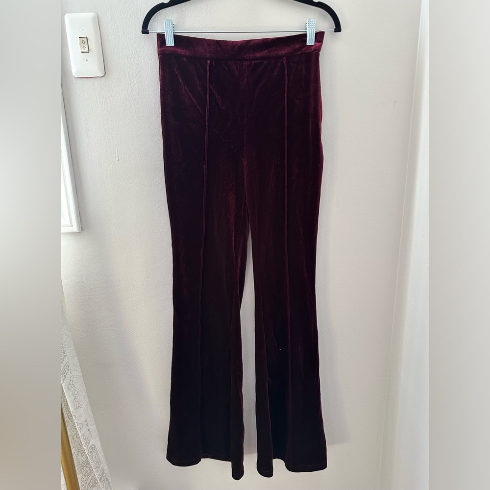 Burgundy Velvet Flare Pants - Picture 5 of 6